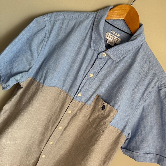 U.S. Polo Assn. Black Mallet Men's Blue/Gray‎ Chambray Button Up Casual Shirt XL - Picture 1 of 15